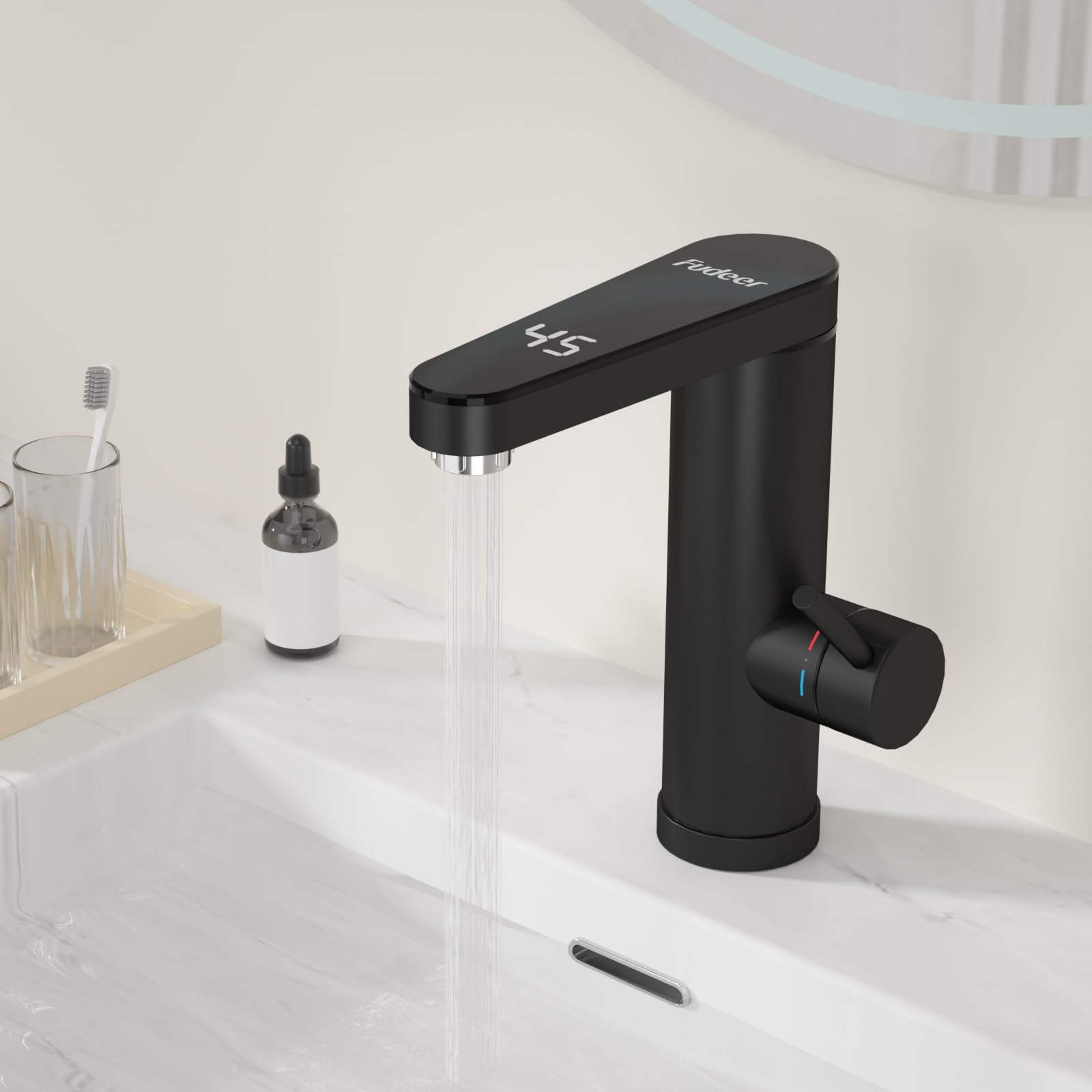 3.3kW elektrischer Durchlauf-Warmwasserhahn für Bad,230V,Edelstahl | Sofort warmes Wasser, einfacher Einbau, Digitaldisplay,120° drehbarer Auslauf,vielseitig,rostfrei,robust,pflegeleicht