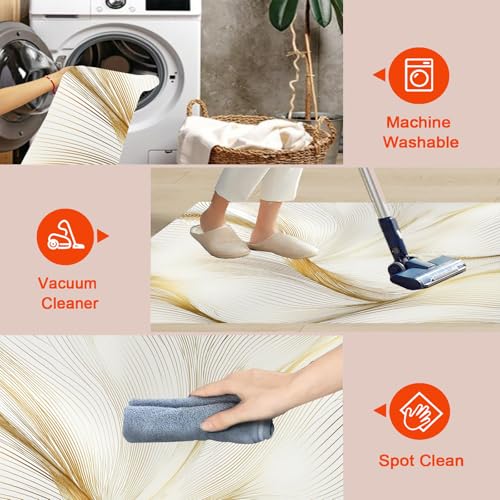 Tapis lignes dorées doux lavable en machine 90x150 cm pour bureau moderne - 5