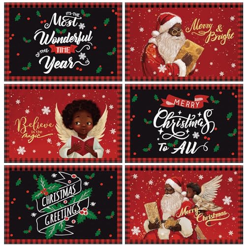Hushee 6 Pcs Christmas Place Mats 12" X 18" People Theme Washable