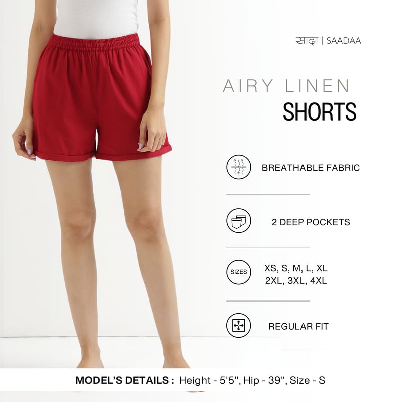 Image of SAADAA Women's Shorts Pants Cotton Linen Fabric 2 Deep Pockets
