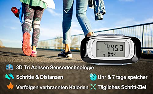 LEBEXY Schrittzähler Clip Einfache Pedometer Fitness Tracker Bedienung Testsieger Schritt/Distanz/Kalorien/Zähler Counter, Ohne Bluetooth/App/Handy, 3D Schrittzähler mit großem Display