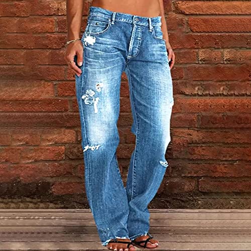 Womens High Waisted Vintage Ripped Flare Wide Leg Jeans Relaxed Fit Distressed Classic Bell Bottom Boyfriends Jeans2