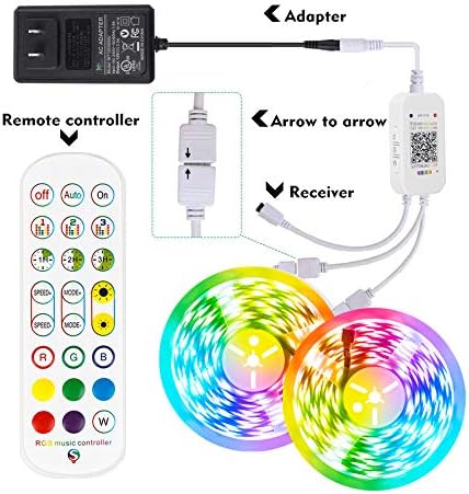 BIHRTC Led Strip Lights kit 32.8ft App Control RGB 300leds 5050 Color Changing Flexible Led Tape Light with Remote Music Sync Power Supply for Bedroom Smart Home Party Decoration
