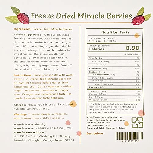 Miracle Frooties Natural Freeze Miracle Dried Fruit - Magic Berries Turns Sour Foods To Sweet For Snacks, Dessert, Vegan, And Reduce Sugar Use (1 Pack Of 10 Pcs) #TOP4