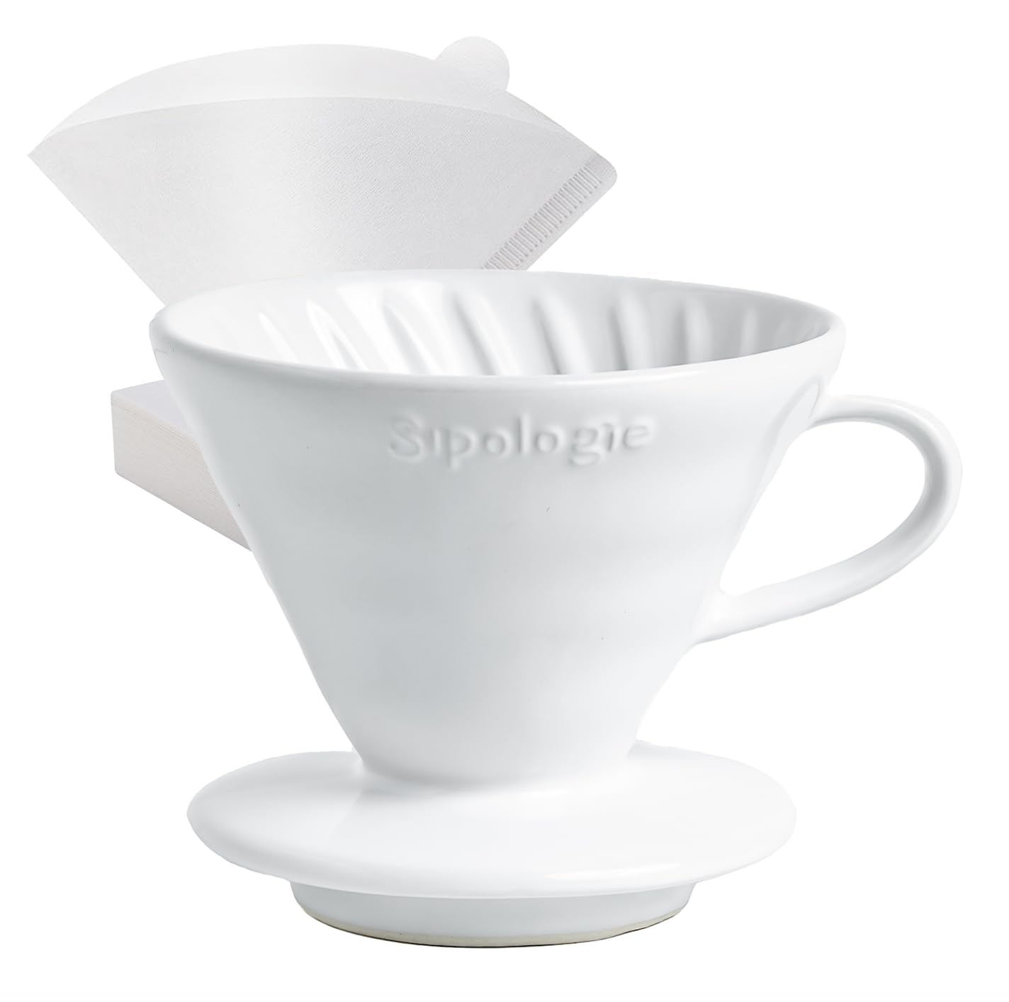 Clarity Pour Over Coffee Maker, 50 Filter Papers Included - Brew Bright, Clean and Flavourful Coffee, High-Fired Durable Ceramic, Spiral Ridges for Even Extraction, 1 Cup