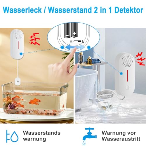 DAYTECH TUYA WiFi Smart Wassermelder Leck Detektor Sumpfpumpe Alarm Level Sensor 2 in 1 Detektor, 100dB einstellbare Lautstärke Kontrolle Flut Alarm für Keller (nur unterstützt 2.4GHz Wi-Fi), 1 Pack