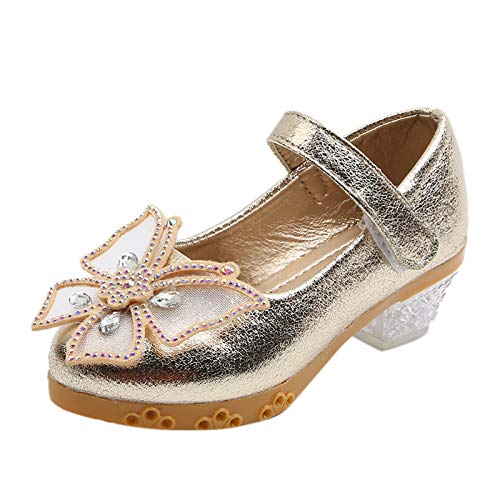 Girls Mary Jane School Dress Shoes Low Heel Princess Party Wedding Bridesmaids Shoes Bowknot Single Princess Shoes Gold