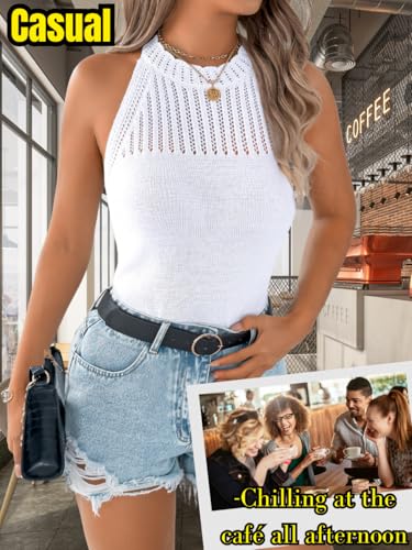 Image of ChiaoLezhee Women's Summer Knit Tank Tops, Racerback High Neck Lightweight Sweater Vest, Dressy Casual Outfits