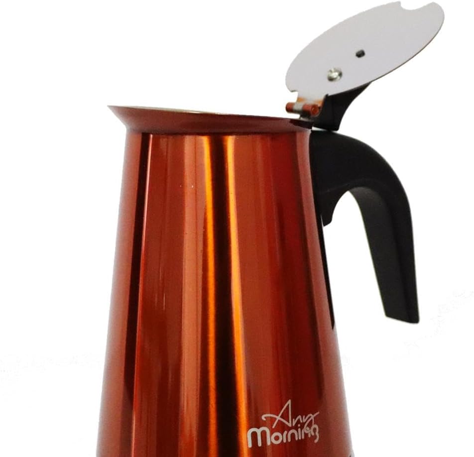 Any Morning Stainless Steel Moka Pot, 6 Cup / 10oz Stovetop Espresso Maker, Compatible with Induction, Italian Cuban Greca Coffee Maker, BPA Free, Copper
