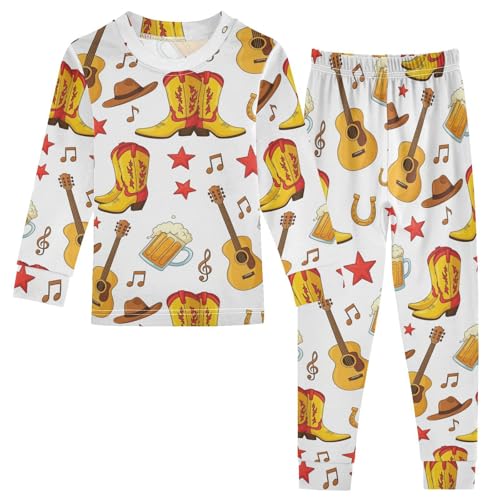 Pajama Sets Long Sleeve Country Music Themed Prints Soft Comfy Sleepwear 2 Piece PJS 3-8T