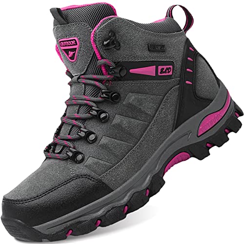 IYVW 8019 Chaussure de randonnée Femme Imperméable Respirant Antidérapant Sneakers de Trekking Chaussures de Marche Promenades Voyages Gris Rose Rouge 35 EU Cover