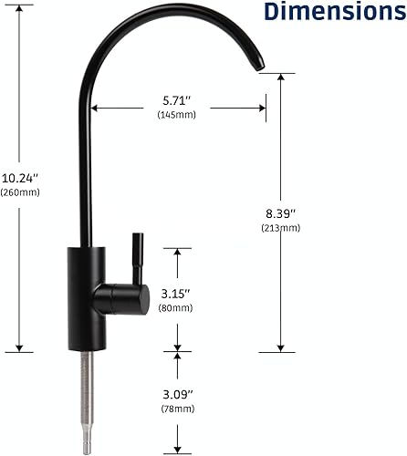 Miniatura 7 de Grifo de filtro de agua negro mate, grifo de agua potable de acero inoxidable SUS 304, sistema de ósmosis inversa, grifo Ro sin espacio de aire para