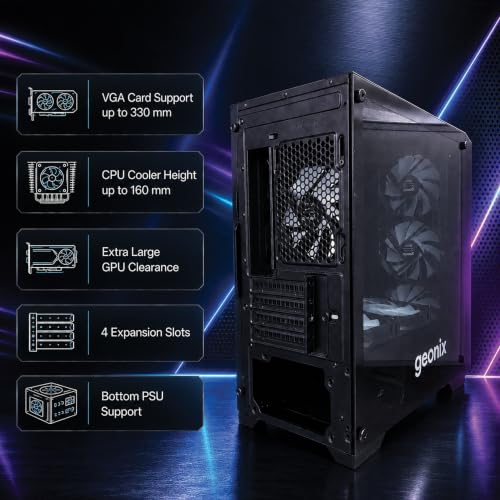 Image of Geonix Hydra Gaming PC Cabinet, 6 Pre-Installed ARGB Fans, Real Tempered Glass Side Panel, Micro-ATX /Mini-ITX Support, ATX PSU Compatible, SSD & HDD Support, USB 3.0, 4 Expansion Slots (Black)