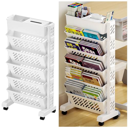 NUODWELL Bibliothèque mobile à roulettes, étagère multicouche rotative pour dossiers roulants,...