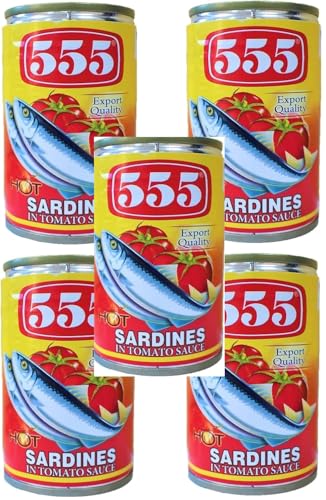 555 Sardines IN TOMATO SAUCE HOT 155g×5�ʃZ�b�g �C���V�g�}�g�\�[�X�Ђ��ʋl �g�n�s