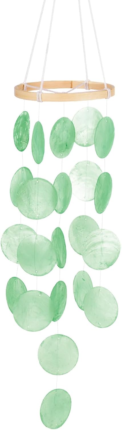 M METERXITY Handcrafted Shell Wind Chime for Outside Green | Seashell Wind Chime Glass, for Outside, Patio, Garden, Porch Decor