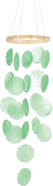 M METERXITY Chime à vent en coquille artisanale pour l'extérieur vert.Coupe de vent en verre, pour l`extérieur, Patio, Jardin, Décor