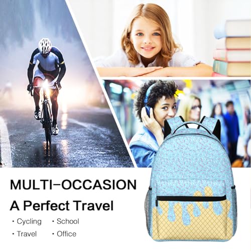 Ice Cream Drip Backpack Kawaii Shoulder Bag,Icecream Backpackdrip Lightweight Daypack for Women Men Bags Travel Hiking-Light blue4