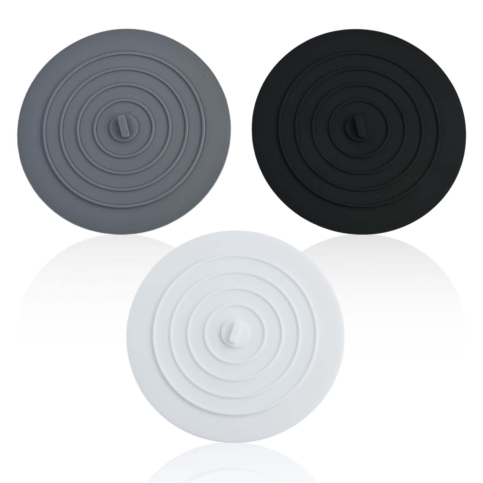 3 Pack Universal Bath Plug & Sink Plug, 6 Inch Large Silicone Drain Stopper, Flat Suction Bathtub Plug for Kitchen Sinks, Bathroom Basins, Laundry & Shower Drains, Leak-Proof Cover (Black/White/Grey)