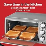 Hamilton Beach 4-Slice Toaster Oven, Stainless Steel, Compact Countertop Oven, Bake, Broil, Toast, Bagel & Keep Warm, 1100W, 31143J | Bake, Broil, Toast, Keep Warm, Bagel | Stay On & Auto Shutoff | 2 Rack Positions | 200-450° F | Stainless Steel | 31