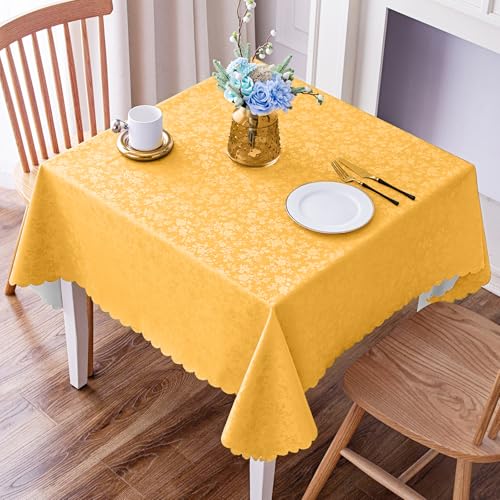 Image of Smiry Square Table Cloth, Waterproof Heavy Duty Vinyl Tablecloths, Wipeable Washable Table Cover for Kitchen and Dining Room (Mustard Yellow, 54 inch X 54 inch)