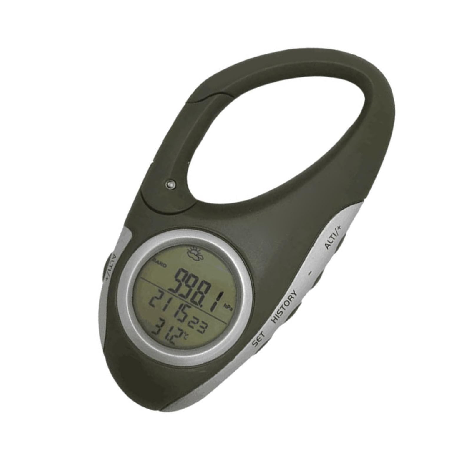 TOYANDONA Altimetro Portatile Barometro Termometro da Alpinismo Termometro da Arrampicata Moschettone Altimetro Moschettone Termometro Termometro Portatile Verde ABS