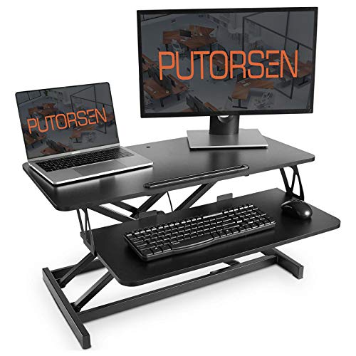 Preisvergleich Produktbild PUTORSEN® Ergonomischer höhenverstellbarer Sitz-Steh-Arbeitsplatz Schreibtisch Computer Riser Work Station, Schreibtischaufsatz Steharbeitsplatz Standtisch - 32" Tabletop Stehpult Konverter