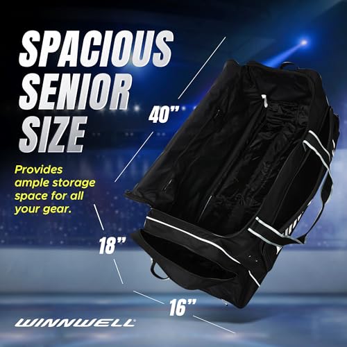 Winnwell Premium Carry Hockey Bag - Equipment Bag with Mulitple Pouches - Great for Carrying Sport Gear (Black, Senior) - Thumbnail 3