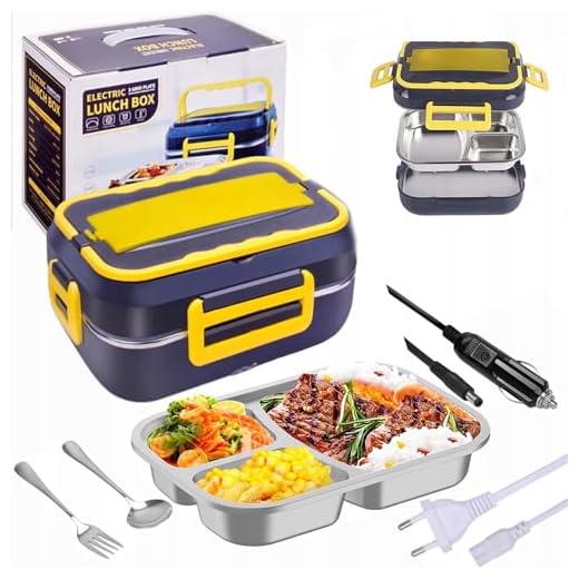 Marmita Elétrica Inox 40W Térmica Portátil Aquecedor Alimentos Bivolt 127V 220V 12V Carro 24V Caminhão Uber Trabalho Lancheira Motorista 3 Divisórias 1,5 Litro (Preto)