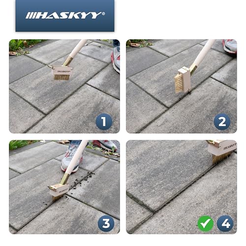 HASKYY Fugenbürste Fugenkratzer Unkrautbürste Set 5-teilig - Profi Fugenreiniger mit Stahlbürste - für Unkraut & Moos - Terrassen & Pflasterfugen Reinigung