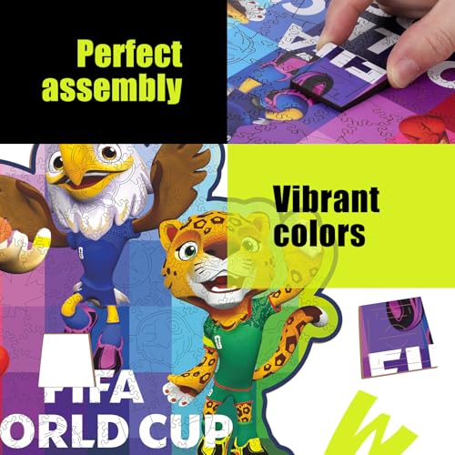 Image of FIFA World Cup 2026 Mascots Wooden Puzzles - 5MM Thick Officially Licensed Poster Puzzles - Premium World Cup 2026 Merchandise, Gift for Football Fan, Jigsaw Puzzle for Adult (TIME to Shine, 200Pcs) | Wooden Jigsaw Puzzle