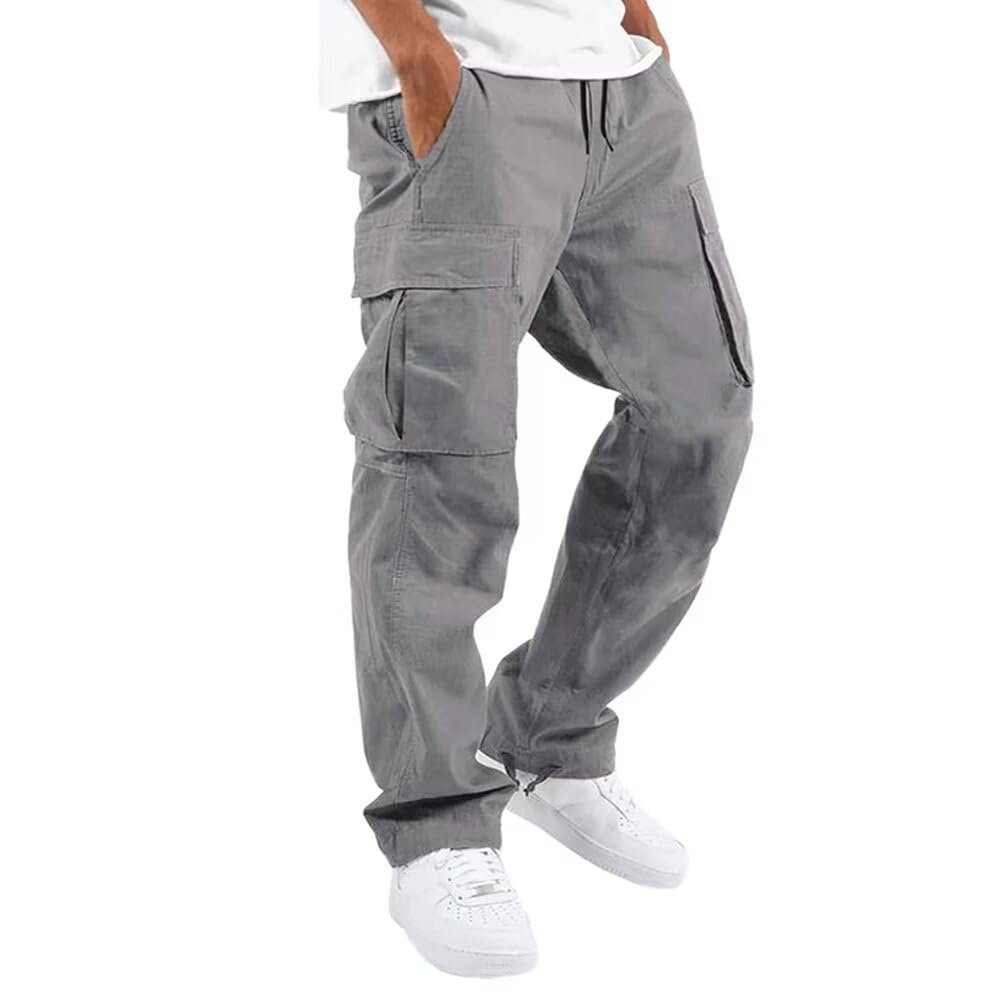 Cargo Uomo Pantaloni da Lavoro Uomo Pantaloni Uomo Multitasche Cotone Pantaloni Casual da Esterno Pantaloni Ranger Coulisse Elastico in Vita