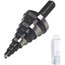 1/4 to 1-1/8 Step Drill Bit Straight Grooved Double Fluted, M2 High Speed Steel Drill bits for Hole Drilling in Stainless Steel, Copper, Aluminum, Wood, Plastic