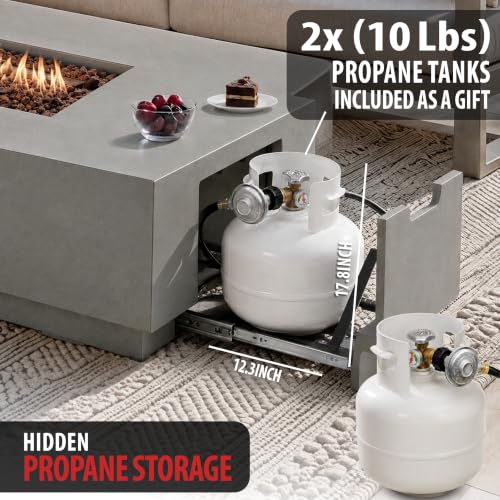 Image of AMS 66 inch Rectangular Concrete Propane Gas Fire Pit Table only (Light Gray)