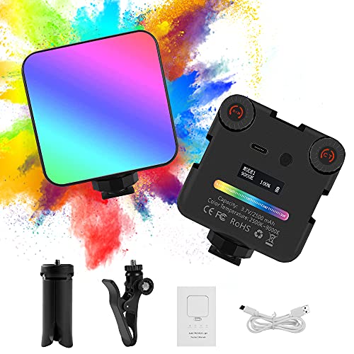 LED Videoleuchte RGB, SHMSHN Mini Dimmbare Kamera Licht mit Dimmbare 2500K-9000K LCD Display Zurück Magneten 360°Volle Farbe Tragbare Kameralicht für Makro Aufnahmen Produktfotografie und Vlogs Cover