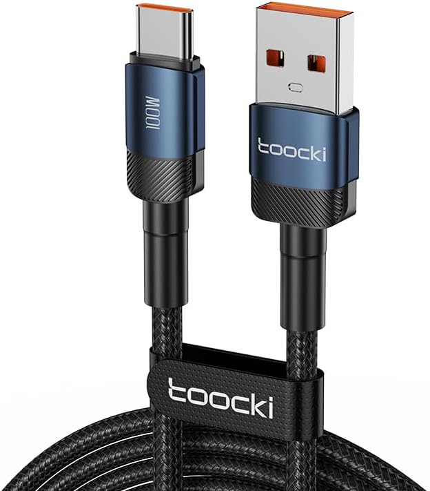 Cabo Toocki Mont USB A para C com Carregamento Rápido - 100W 6A - Compatível com Android, IPhone 15 e MacBook (Azul, 1 Metro)