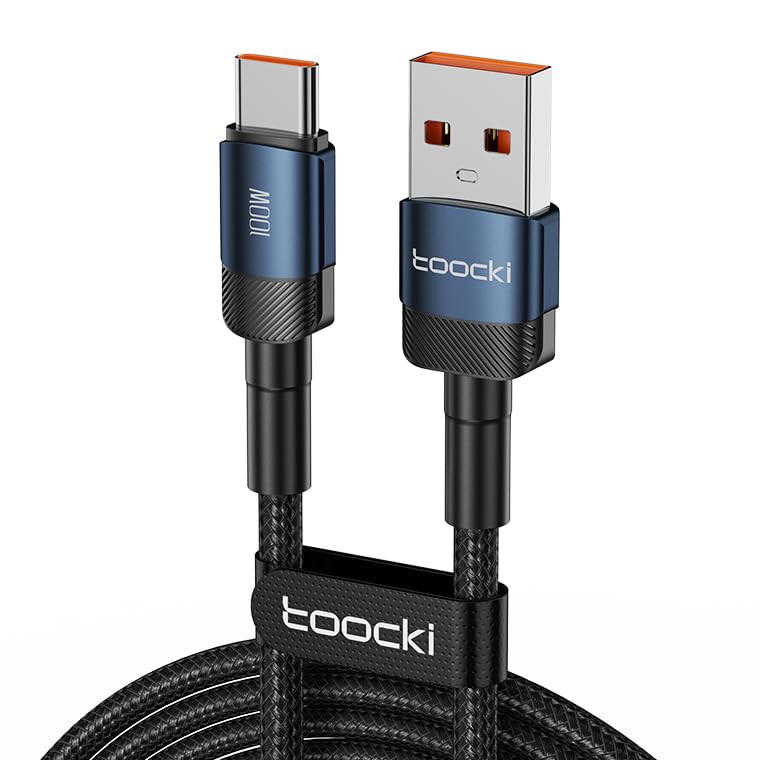 Cabo Toocki Mont USB A para C com Carregamento Rápido - 100W 6A - Compatível com Android, IPhone 15 e MacBook (Azul, 1 Metro)