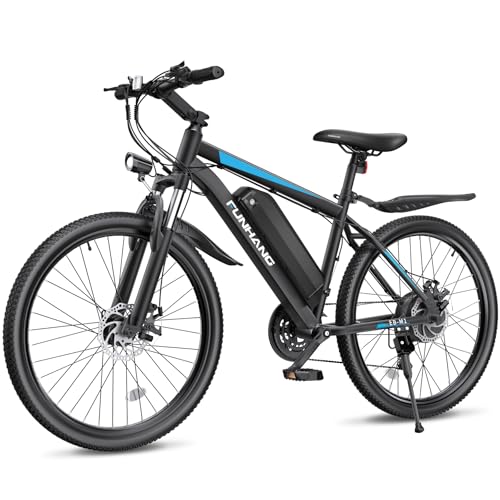 Funhang Electric Bike for Adults, 26'' 1000W Peak Ebike, Up to 50 Miles 21.7MPH Electric Mountain Bike with 48V 374.4WH Removable Battery, Adjustable Stem, Fenders, Lockable Suspension Fork, 21-Speed