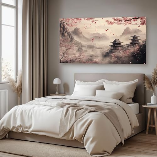 Poster Mural Horizontal Fleurs de Cerisier Grand Paysage Asiatique 80x160cm