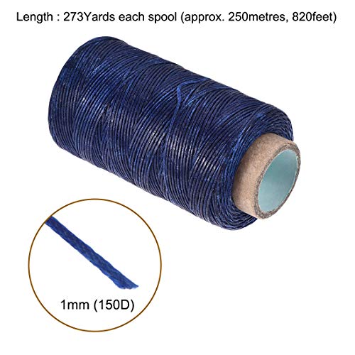 Hilo para coser cuero uxcell, 273 yardas, 150D/1 mm, cordón plano encerado de poliéster para costura manual de cuero, encuadernación de libros y manualidades DIY (azul zafiro) miniatura 2