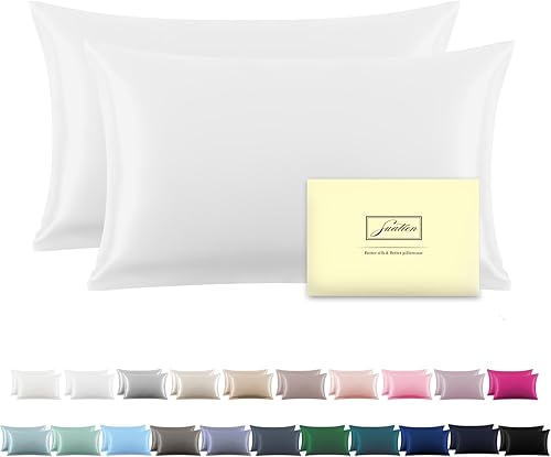 Juego de 2 fundas de almohada de 100 % seda de morera natural en ambos lados para cabello y piel, suaves, transpirables y sedosas con cremallera