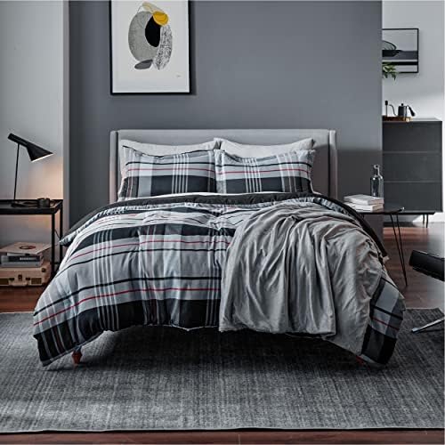 Bedsure Black Plaid Comforter Set King 