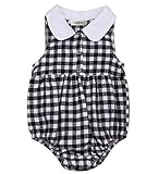 Styles I Love Infant Baby Girl Black and White Checkered Sleeveless Peter Pan Collar Cotton Romper Spring Summer Jumpsuit (90/12-18 Months)