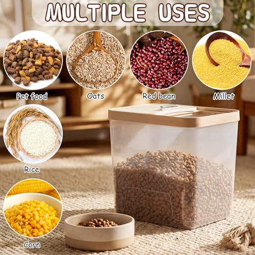 Lounsweer 4 Piece Pet Food Storage Container 22 Lbs - 11 Lbs Clear Dog Cat Treat Storage Container Rice Dispenser Airtight with Measuring Scoops for Dog Cat Bird Flour Food Kitchen Supplies