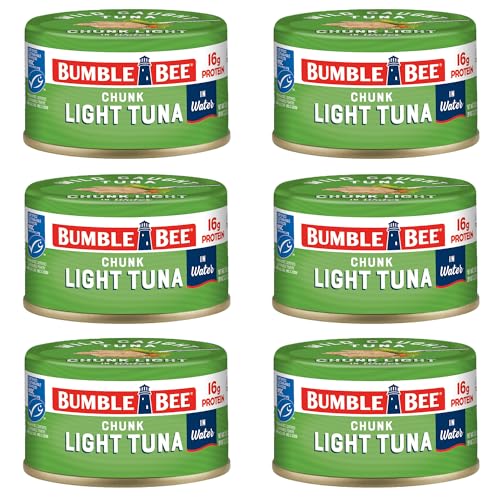 Bumble Bee Snackers - Chunk Light Tuna, 3 oz Easy Open Can - 16g Protein per Serving - Wild Caught Skipjack Chunk Light Tuna Pack - Ready to Eat (Pack of 6)
