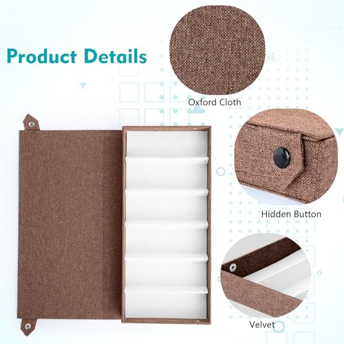 Cozary Aufbewahrungsbox für Brillen - Brillenbox für Mehrere Brillen mit Flip-Top-Design Druckknöpfen, Brillenaufbewahrung für Sonnenbrillen, Schmuck und Accessoires mit 6 Fächern - Braun - 38x17x4cm