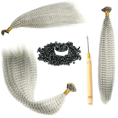 50 Strands 16'' Mixed Colors Colored Synthetic Feather Hair Extensions Kit (Not Real Feather) with 100 Pcs Silicon Micro Link Beads 1 Crochet Hook Tools Kit (16'', light gray)