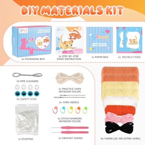 Image of Gipony Crochet Kit for Beginners Animal,Crochet Animal Kits,Crocheting Kit for Starters,Learn to Crochet with Step-by-Step Video Tutorials,Beginner Crochet Kits Adults(Yellow Cat + Orange Cat)