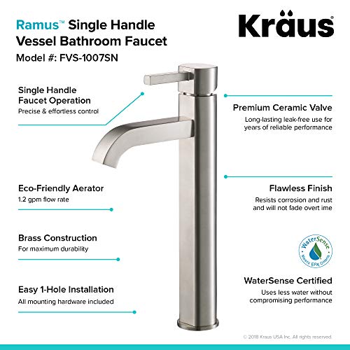 Kraus 15-Inch Square White Porcelain Ceramic Bathroom Vessel Sink And Ramus Faucet Combo Set With Pop-Up Drain, Satin Nickel C-Kcv-120-1007Sn #TOP7
