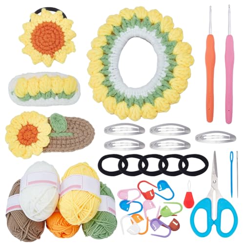 Kit tricot crochet pinces cheveux tournesol avec tutoriels vidéo